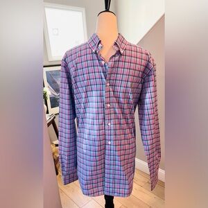 RALPH LAUREN Shirt Plaid BLUE LABEL Custom Fit COTTON Sz LARGE/42-44 Pink/Blue
